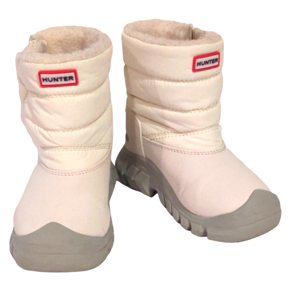 Hunter Kids White Snow Boots with Gray Soles